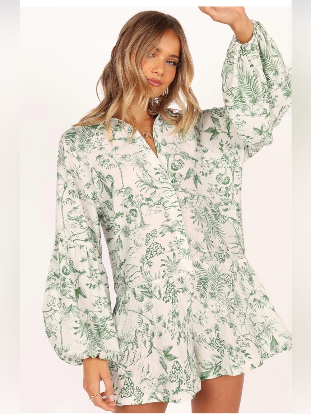 Elsa Green Botanical Print Long-Sleeve Romper